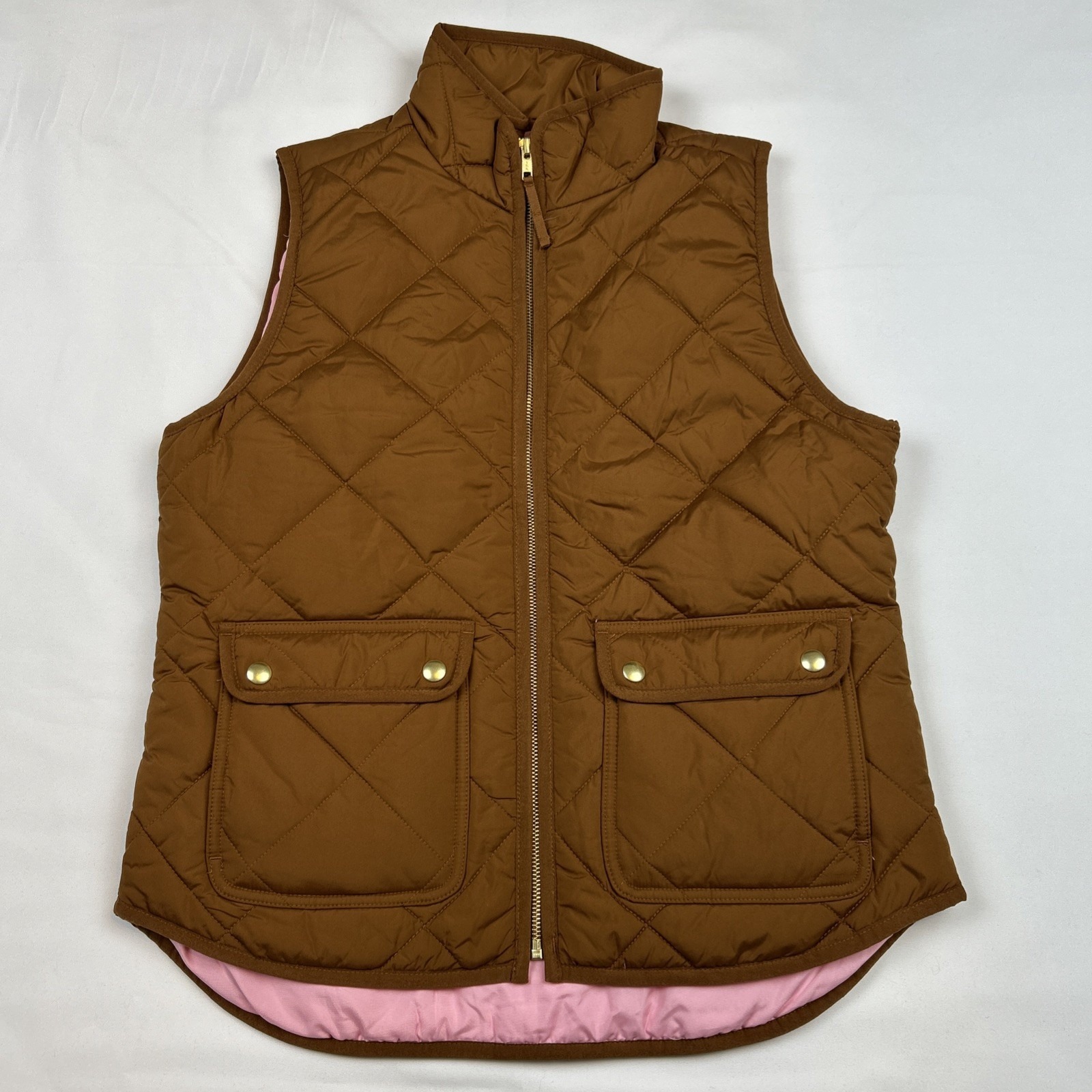 Nwt JCrew Womens Quilted Puffer Vest Sz S Full Zip Brown Equestrian Gilet New